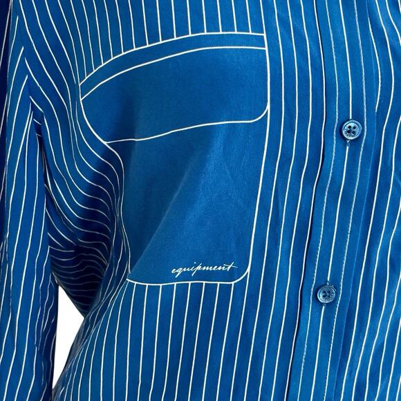 Equipment Femme Size S Blue 100% Silk Button Long Sleeve Blouse Top - Picture 2 of 6